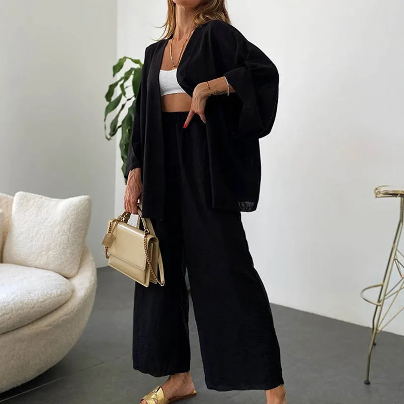 Set Lino Donna Cardigan & Pantalone